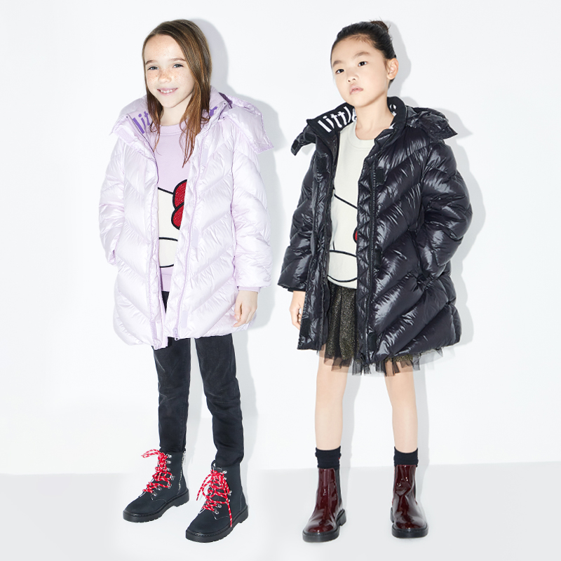 little moco童装冬季时尚儿童保暖轻盈长款羽绒服外套#KBO4EIN011