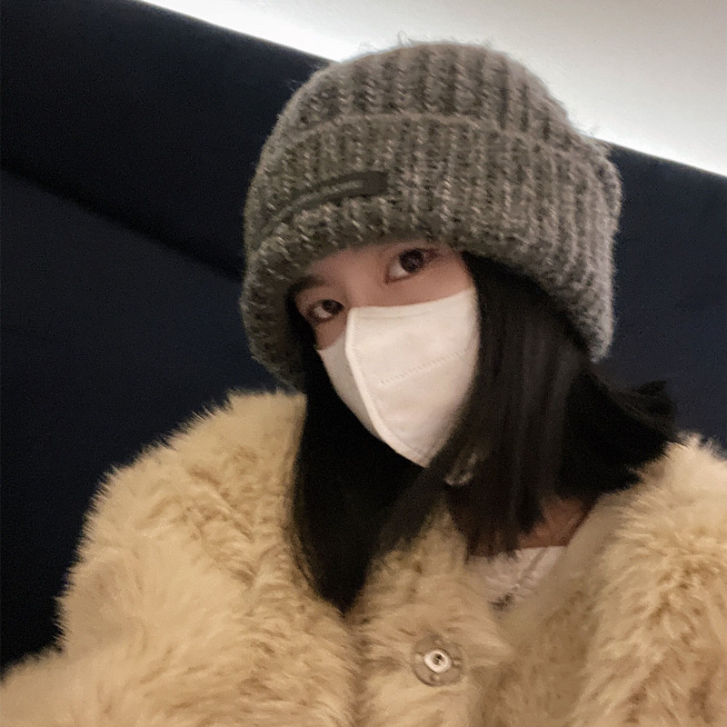 帽子女秋冬新款贴布时尚百搭潮大头围毛线帽显脸小保暖针织帽冷帽